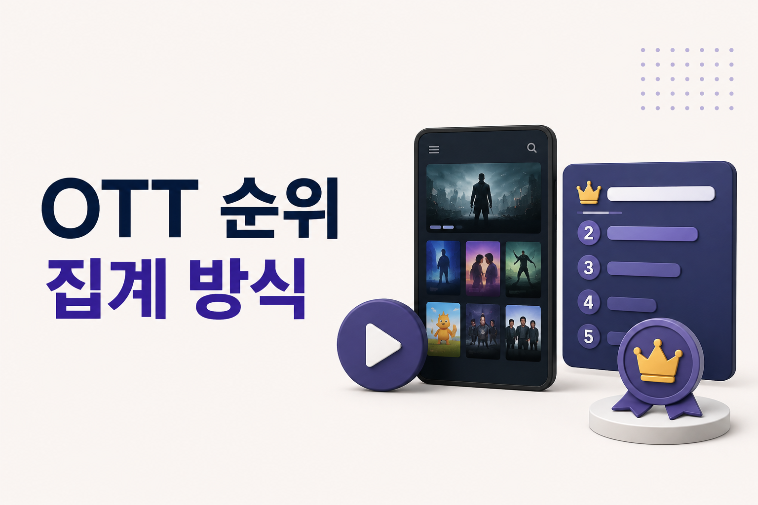 OTT 인기 순위가 시청시간과 조회수, 지역과 집계기간에 따라 달라지는 방식을 보여주는 대표이미지