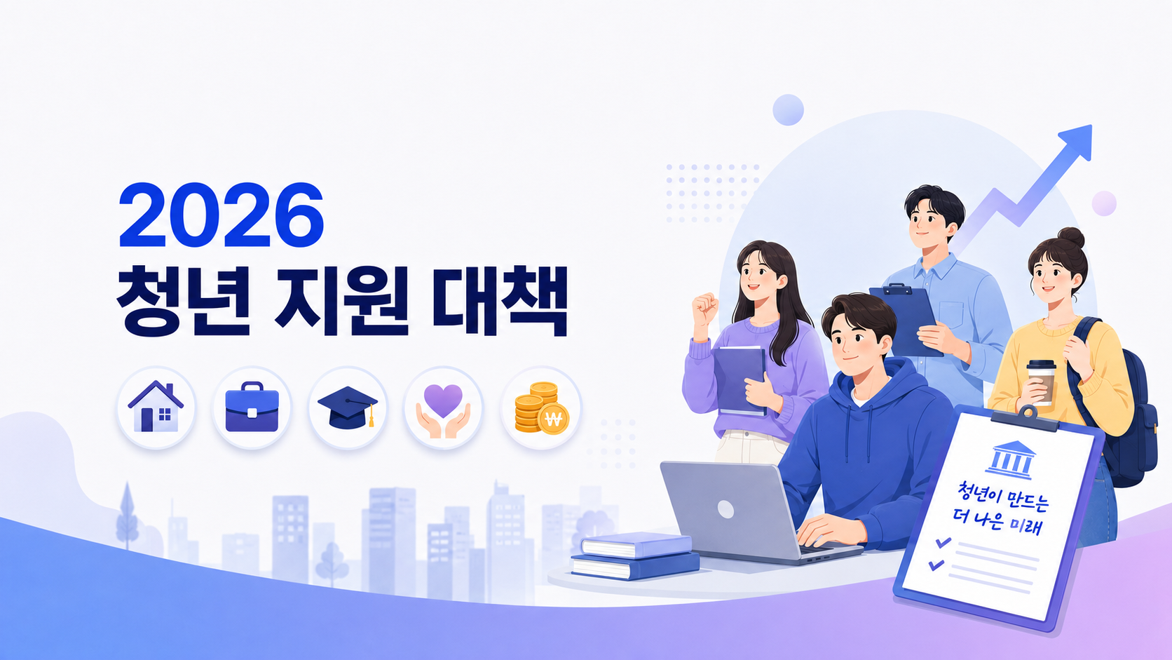 2026년 청년 지원 대책의 일자리 주거 교육 금융 정책을 정리한 이미지