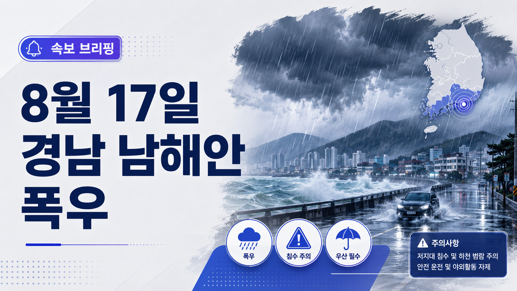 2026년 8월 17일 경남 남해안 거제와 통영에 내린 집중호우와 피해 상황을 정리한 이미지